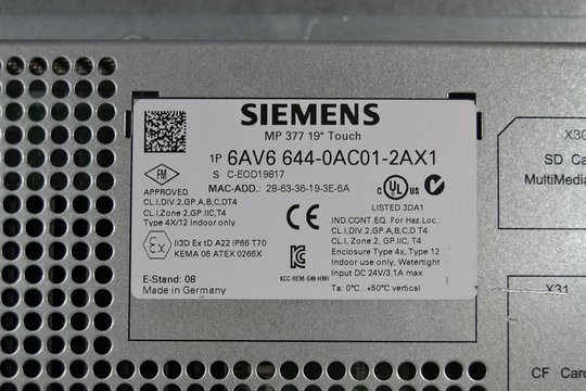 SIEMENS SIMATIC TOUCH PANEL 19 6AV6644-0AC01-2AX1 MP 377