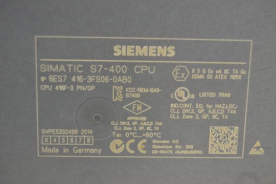 SIEMENS SIMATIC S7 Zentralbaugruppe CPU 416 F-3 PN/DP 6ES7 416-3FS06-0AB0 V6.0.3