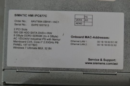 SIEMENS SIMATIC Touch Panel HMI IPC677C 6AV7894-0BH41-1AC1