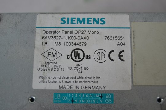 SIEMENS SIMATIC Operator Panel OP27 Mono 6AV3627-1JK00-0AX0