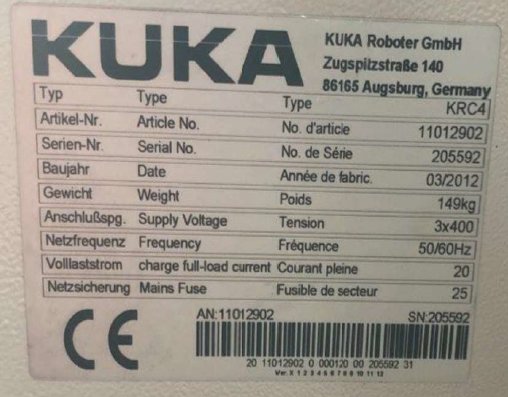 KUKA Industry-Robot VKR 180 R3100 KRC4 02/2012 incl. Electronic Cabinet/Teachpendant/Cable