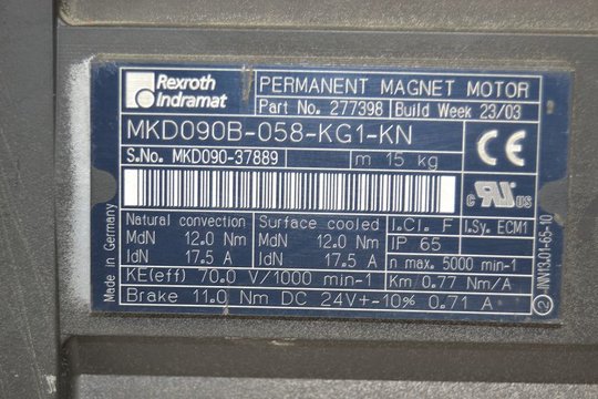 INDRAMAT Permanentmagnetmotor - AC Servomotor MKD090B-058-KG1-KN (277398)