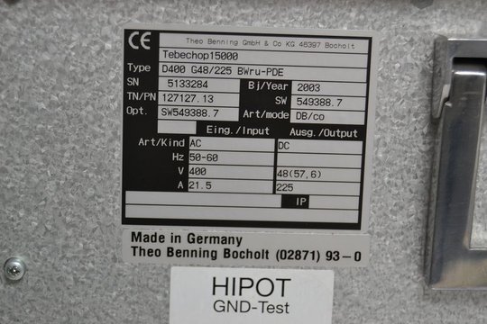 TEBECHOP15000 Gleichrichter D400 G48/225 BWru-PDE 48V-225A