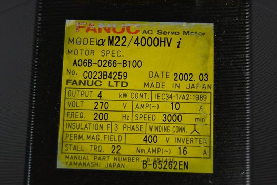 FANUC AC Servo Motor A06B-0266-B100 + A860-2000-T301